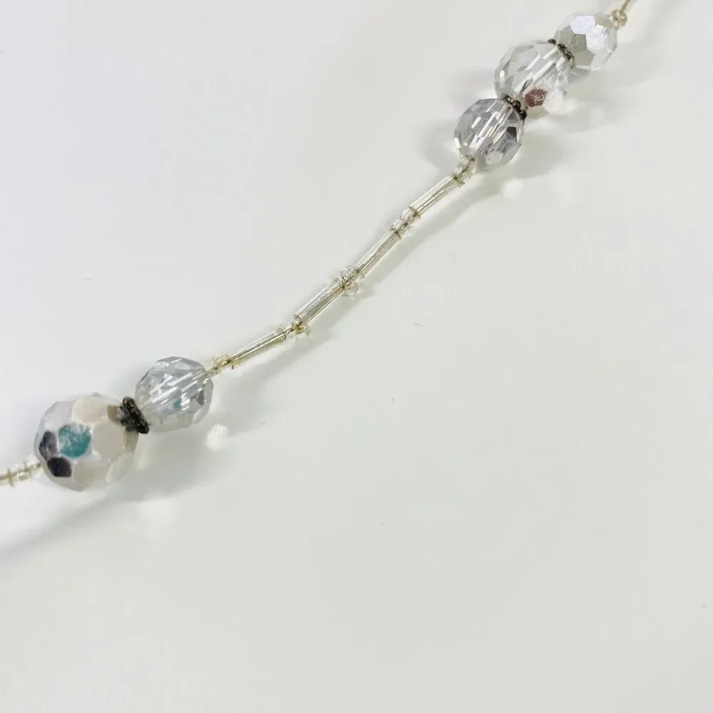 Mixed Beads Badge Name Tag Holder‎ Necklace Clear Sparkle Bling Silver Tone